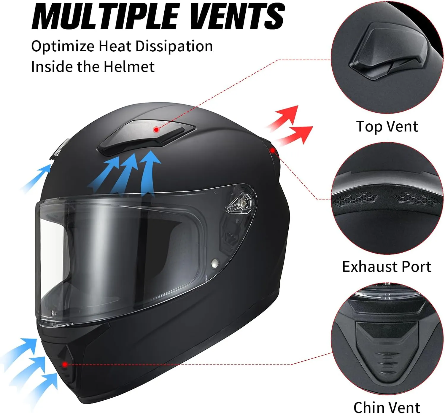 Full Face Motorcycle Helmet WS-607 DOT Approved Motorbike Racing Street Bike Helmets for Adults with Visor