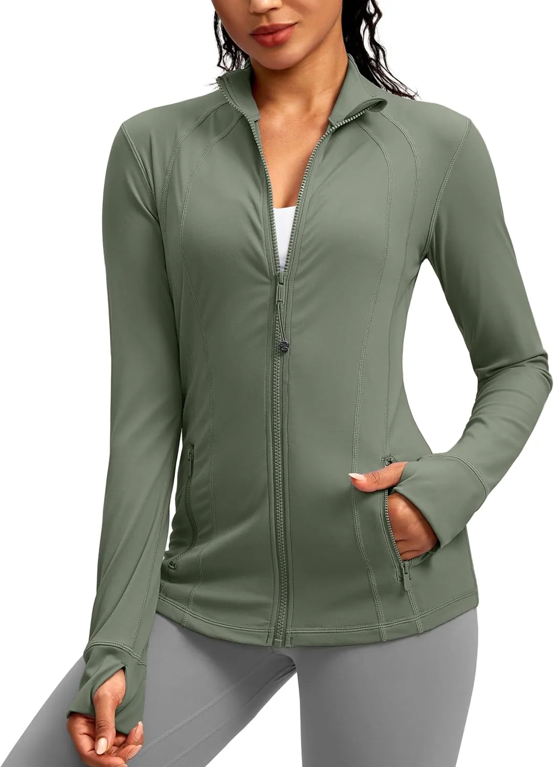 G Gradual Women's Zip Up Workout Jackets with Pockets Slim Fit Cottony Soft Jacket for Running Athletic Yoga