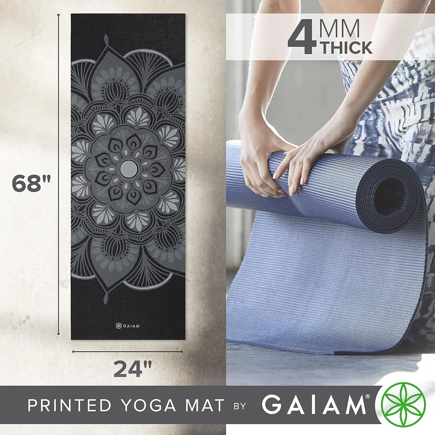 Gaiam Print Yoga Mat, Non Slip Exercise & Fitness Mat for All Types of Yoga, Pilates & Floor Exercises