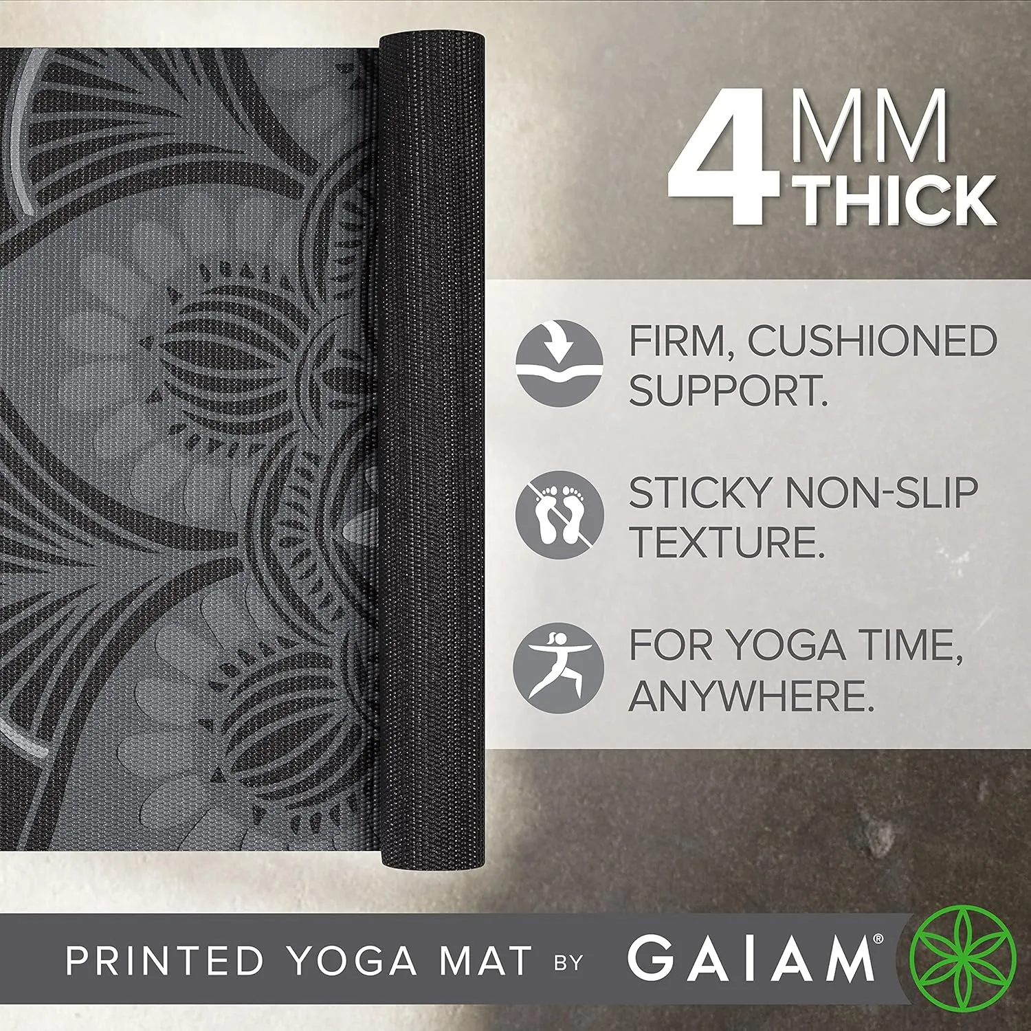 Gaiam Print Yoga Mat, Non Slip Exercise & Fitness Mat for All Types of Yoga, Pilates & Floor Exercises