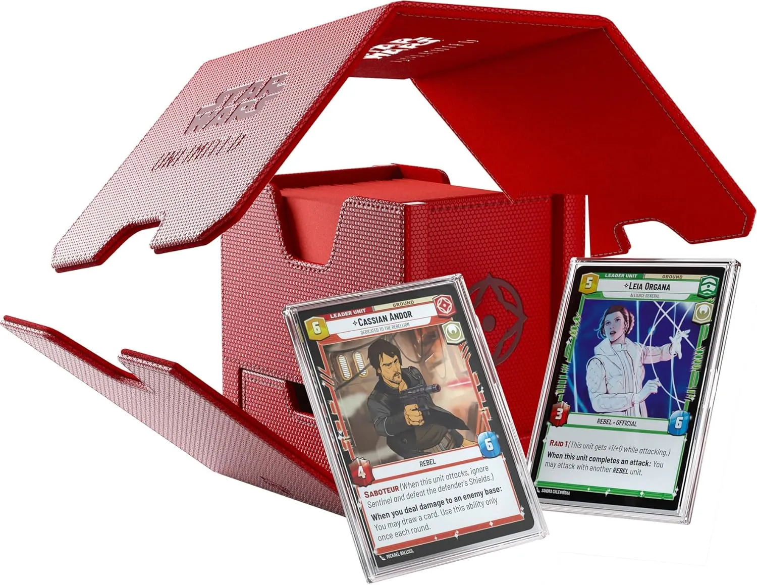 Gamegenic Star Wars Unlimited Twin Suns DECK POD - Premium Deck Box with UV-Protected Card Cases, Holds 100 Double-Sleeved Cards, Designed for the Star Wars Unlimited TCG, Red Color, Made