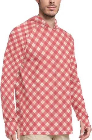 Gingham Plaid Men's Sun Protection Hoodie Long Sleeve Fishing Shirt UPF 50  Swim Shirt Rash Guard UV Shirts