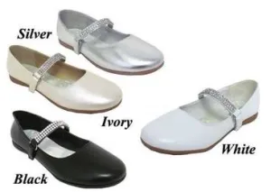 Girls Diamond Strap Flat Shoe - White Ivory Silver Black