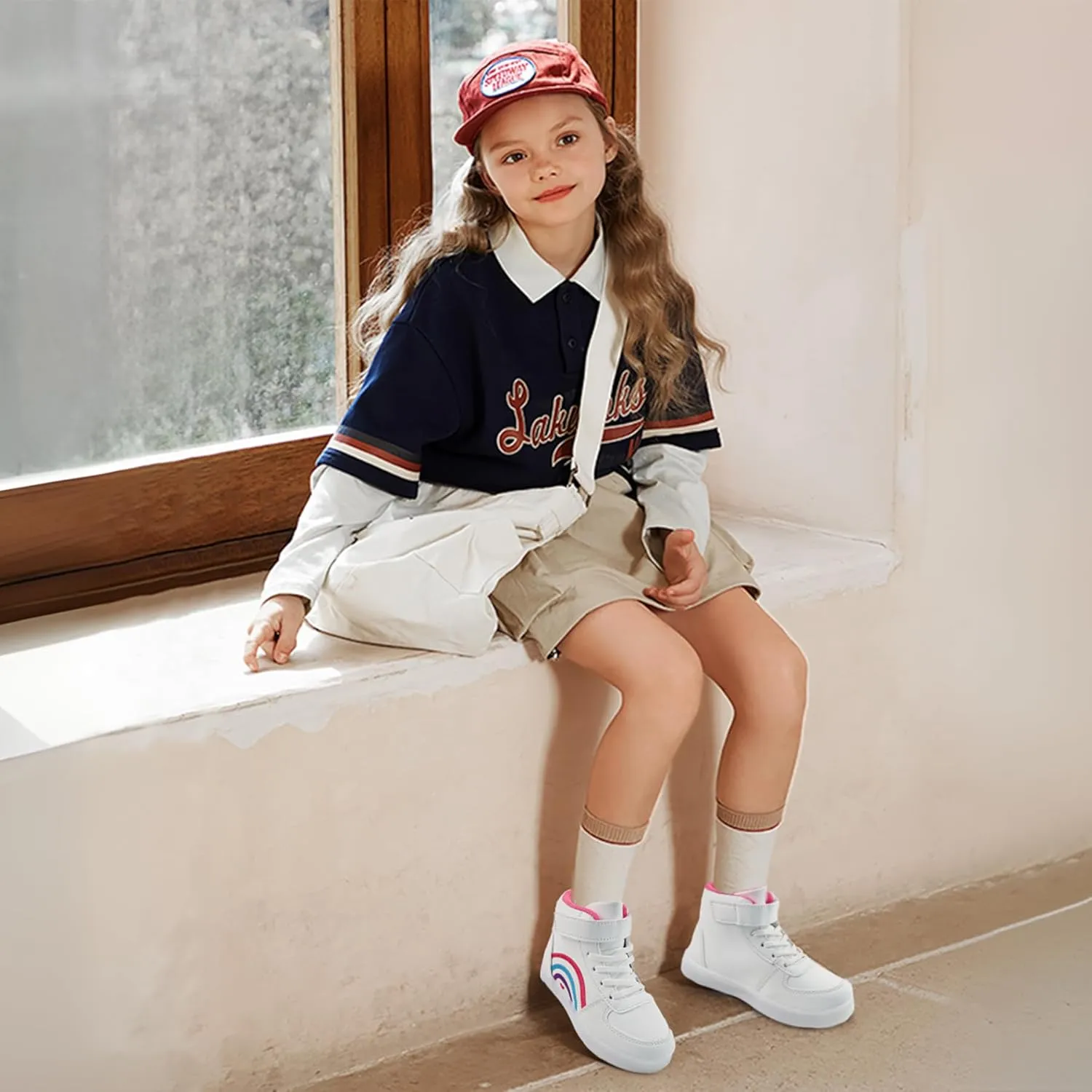 Girls High Top Sneaker Non Slip Casual Walking Lightweight Lace Up Sneakers for Little/Big Kid