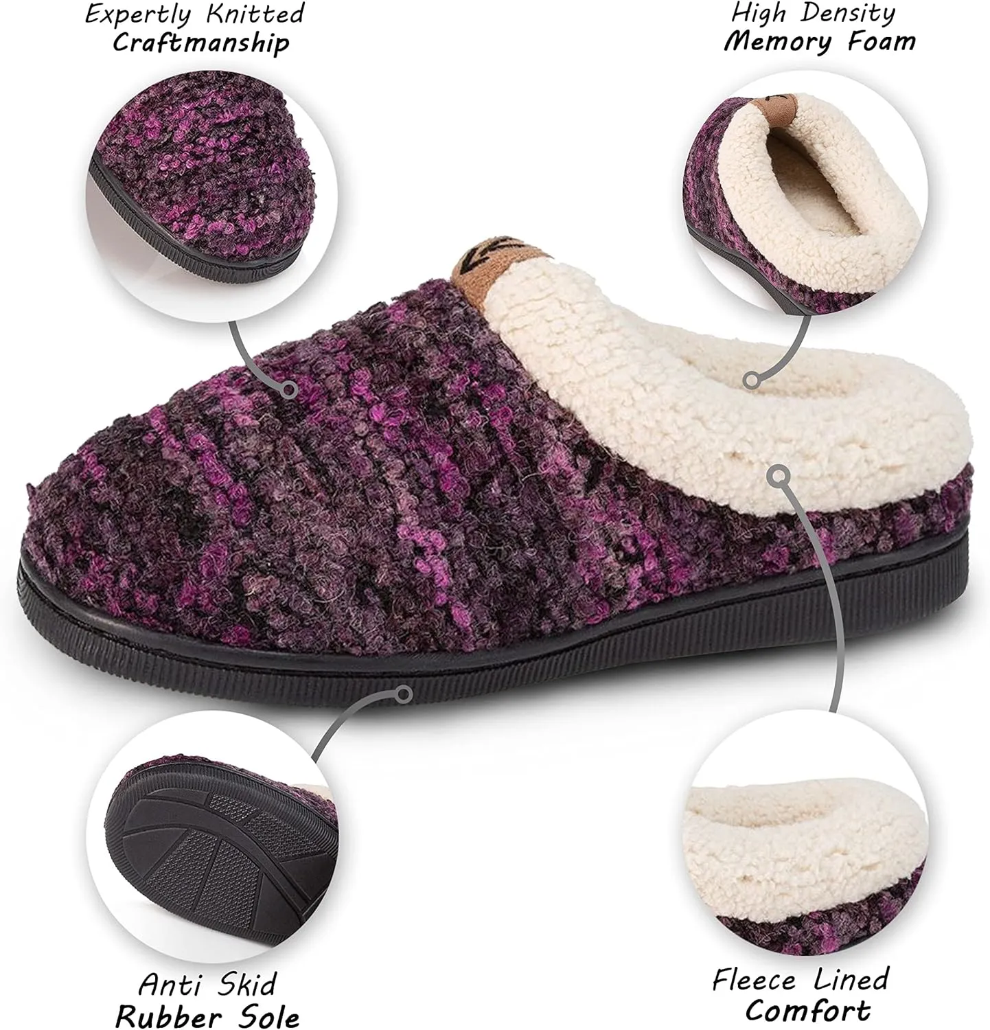 Girls Knitted Fleece Lined Clog Slippers