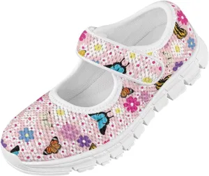 Girls Mary Jane Shoes School Uniform Shoes Round Toe Ballet Flats Breathable Mesh Slip-on Walking Sneakers