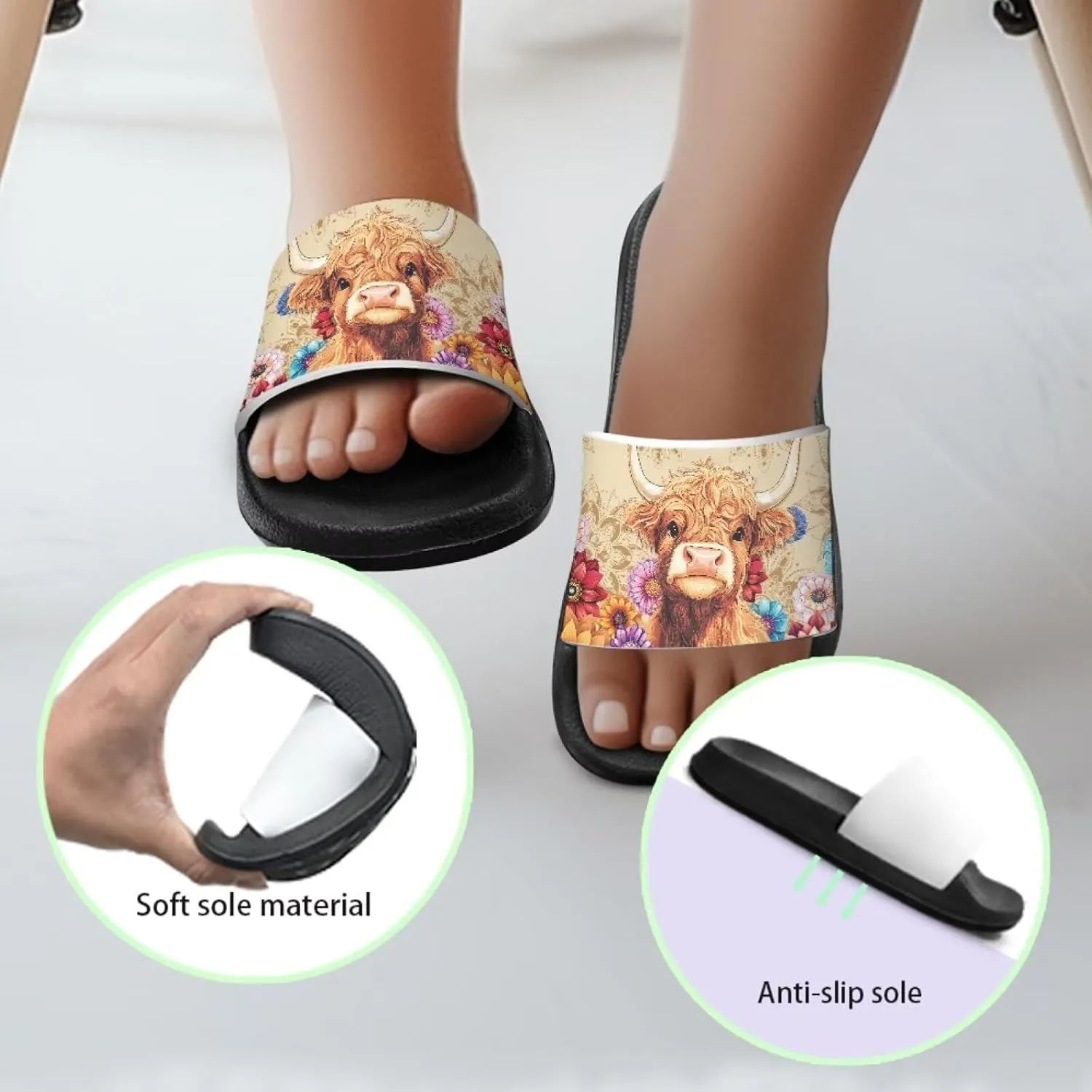 Girls Slip-On Sandals Lightweight Summer Slippers Non Slip Shower Shoes for Kids