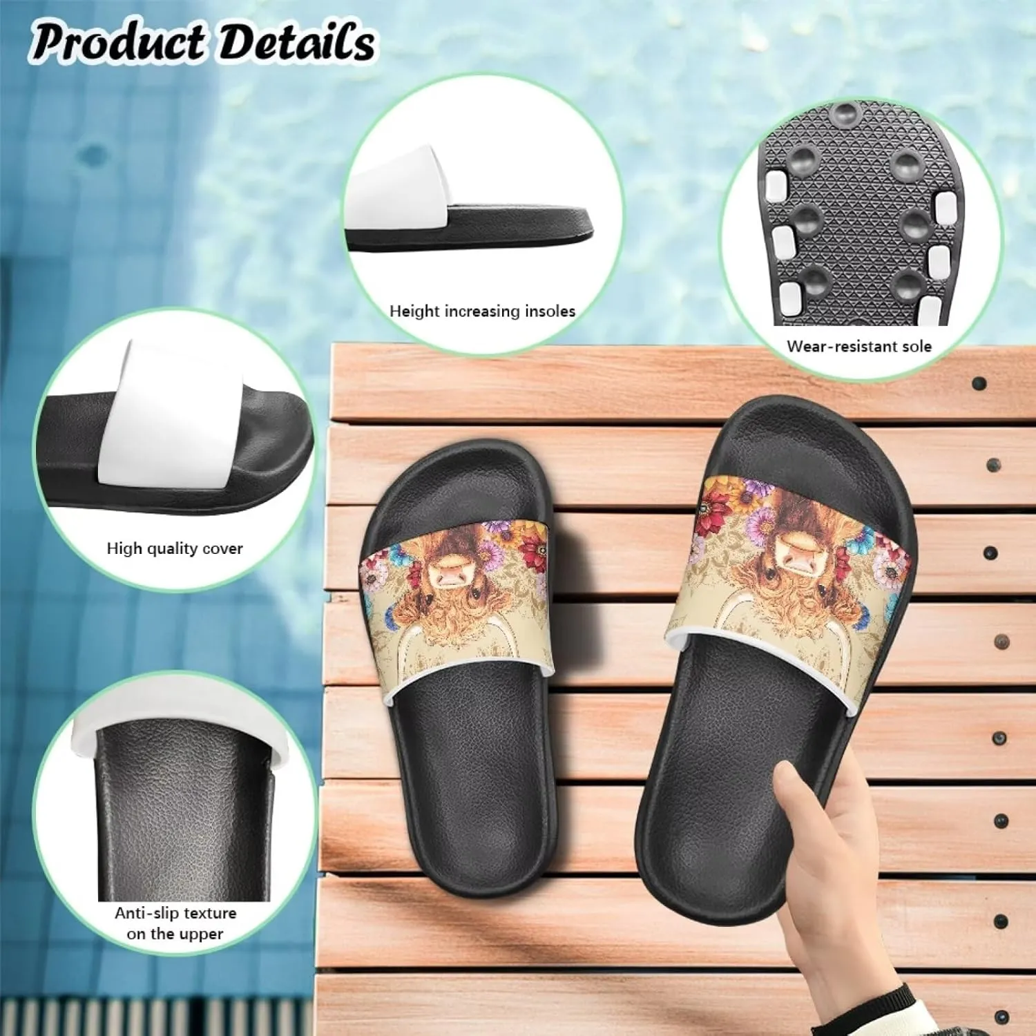 Girls Slip-On Sandals Lightweight Summer Slippers Non Slip Shower Shoes for Kids