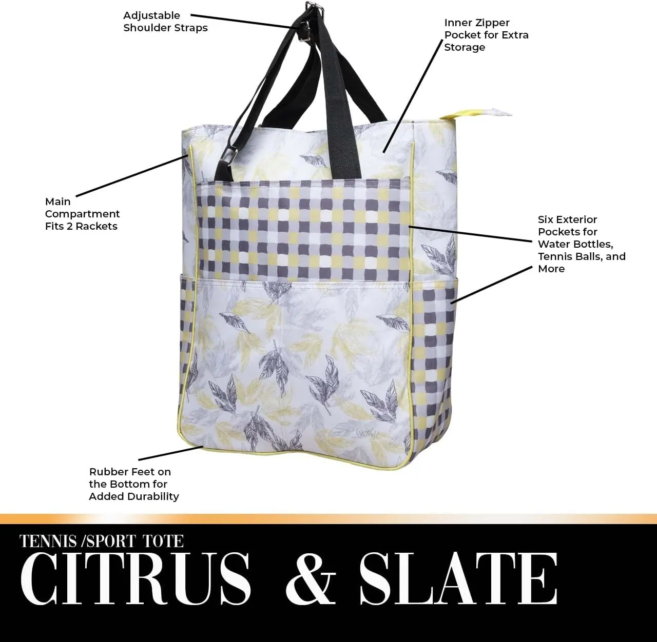 Glove It Tennis Tote Bag, Tennis Bag for Women, Ladies Sports Shoulder Bag, Large Tote with 6 Pockets, fits 2 Rackets