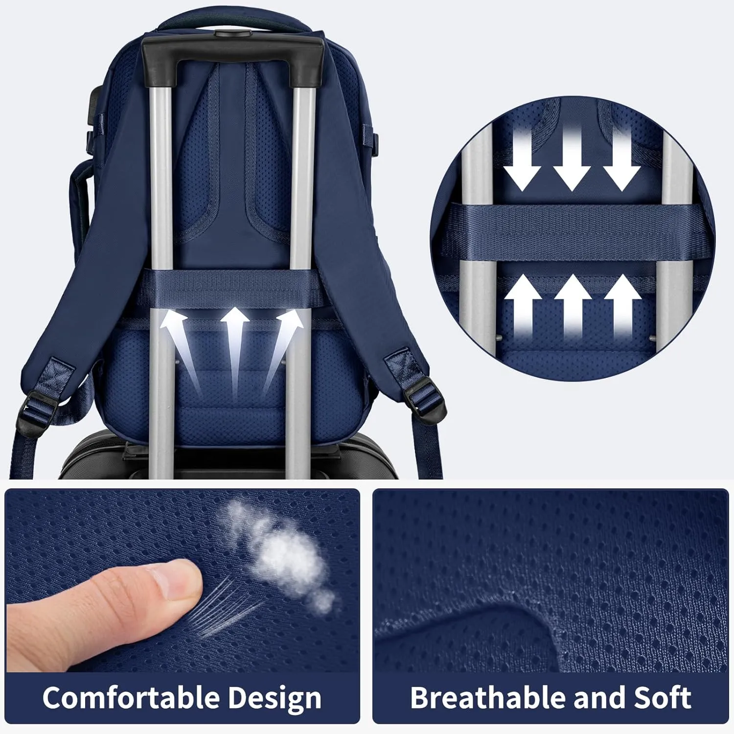 GMAK Travel Backpack for Men Women, Carry on Backpack with USB Charging Port, 15.6 inch Laptop Backpack Lightweight Cabin Bag Casual Daypack 20L Luggage Bags for College, Business, Travel, Navy Blue