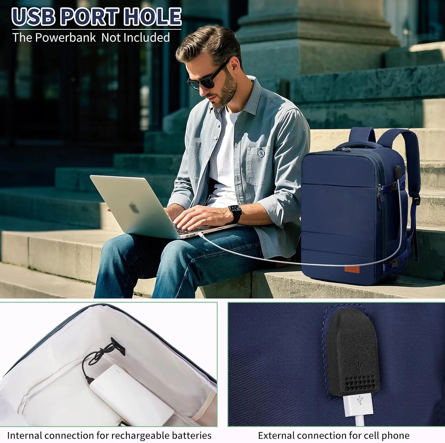GMAK Travel Backpack for Men Women, Carry on Backpack with USB Charging Port, 15.6 inch Laptop Backpack Lightweight Cabin Bag Casual Daypack 20L Luggage Bags for College, Business, Travel, Navy Blue