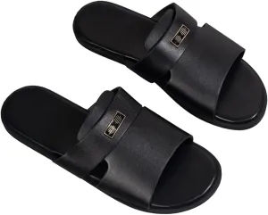 GORGLITTER Men's Summer Beach Leather Sandals Footwear Criss Cross Pu Leather Slide Slippers