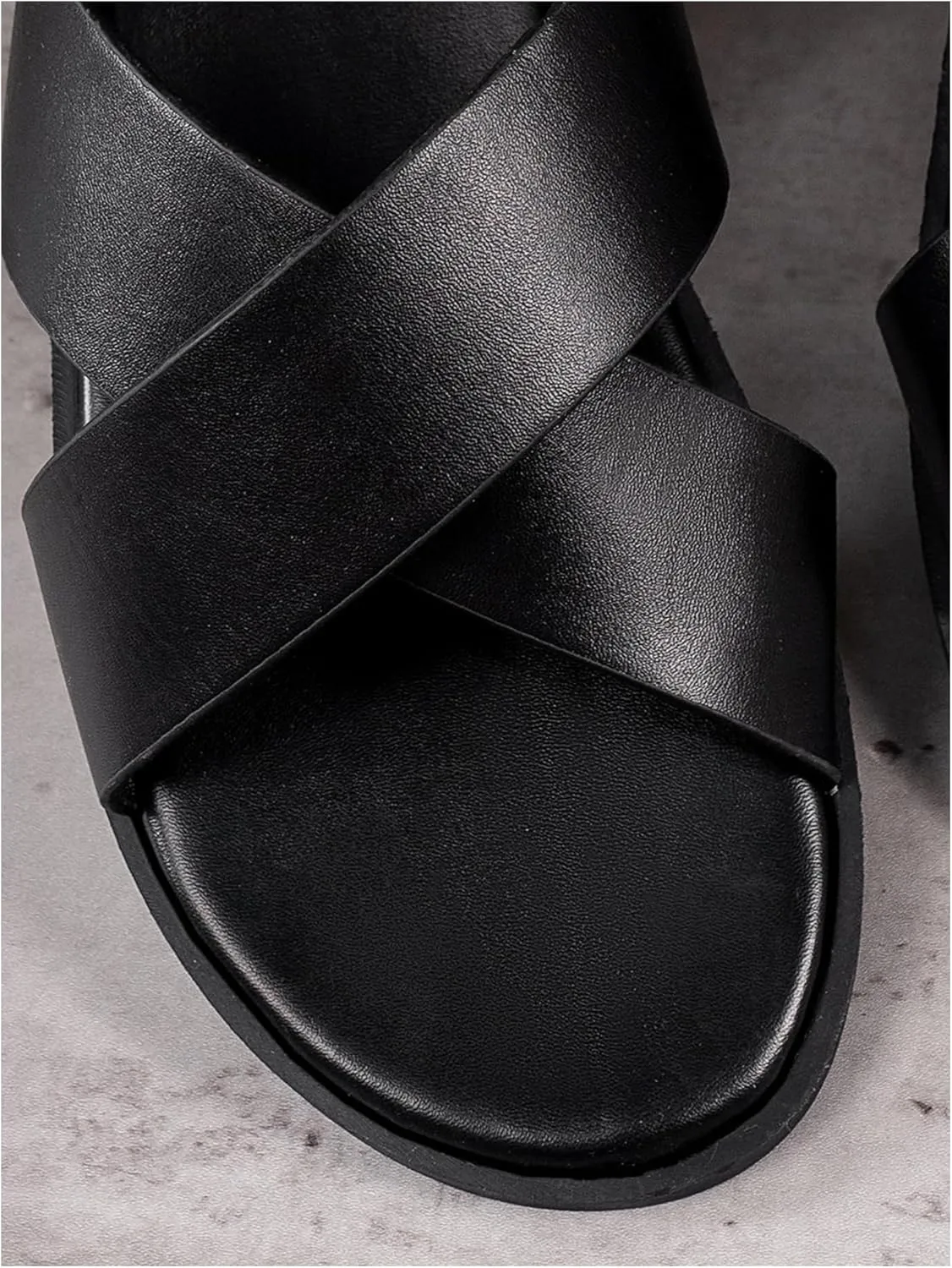 GORGLITTER Men's Summer Beach Leather Sandals Footwear Criss Cross Pu Leather Slide Slippers