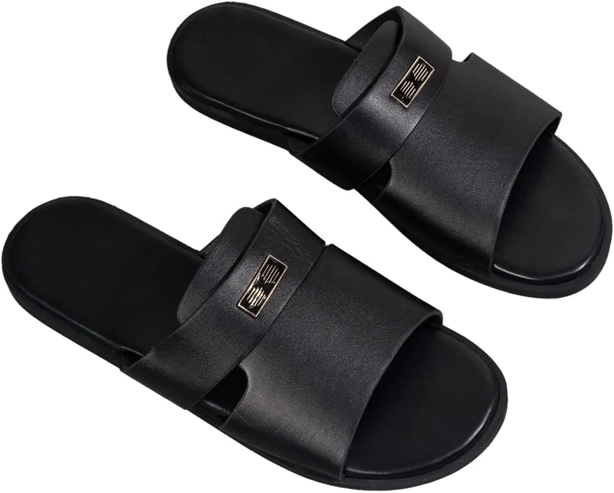 GORGLITTER Men's Summer Beach Leather Sandals Footwear Criss Cross Pu Leather Slide Slippers