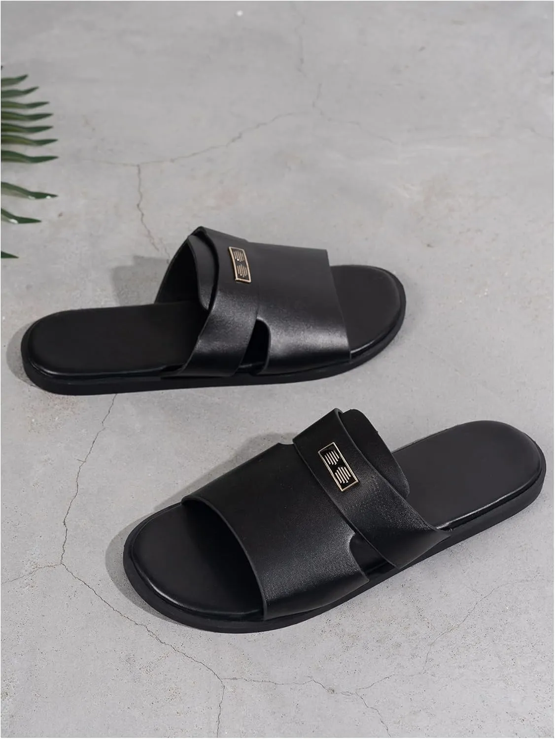 GORGLITTER Men's Summer Beach Leather Sandals Footwear Criss Cross Pu Leather Slide Slippers