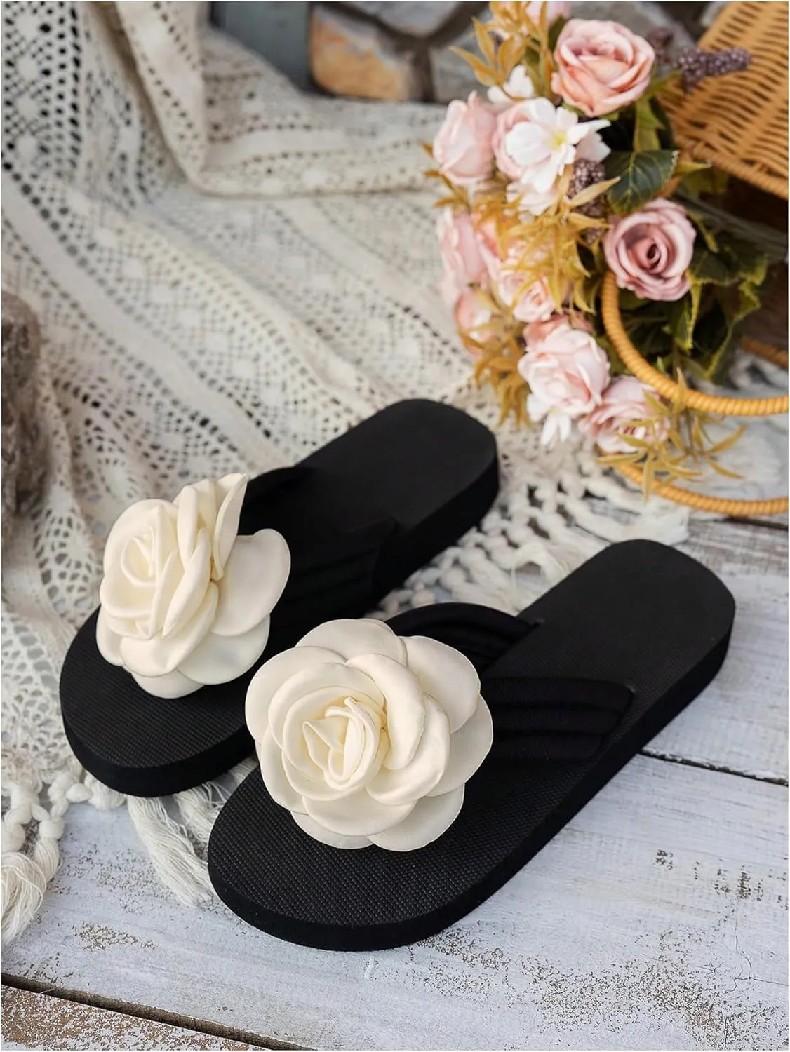 GORGLITTER Women's Bow Sandals Flip Flops Beach Sandals Flats Round Open Toe Slide Sandals