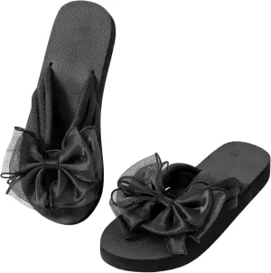 GORGLITTER Women's Bow Sandals Flip Flops Beach Sandals Flats Round Open Toe Slide Sandals