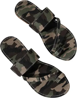 GORGLITTER Women's Camo Flat Sandals Open Toe Strap Vacation Slide Sandals