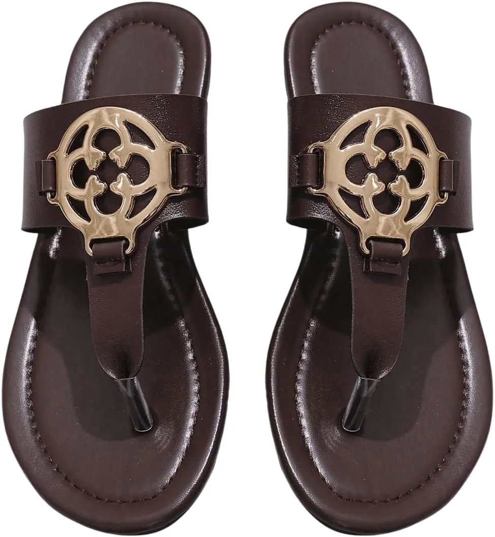 GORGLITTER Women's Flip Flop Thong Sandals Metallic Cute Dressy Comfortable Slide Flat Sandals