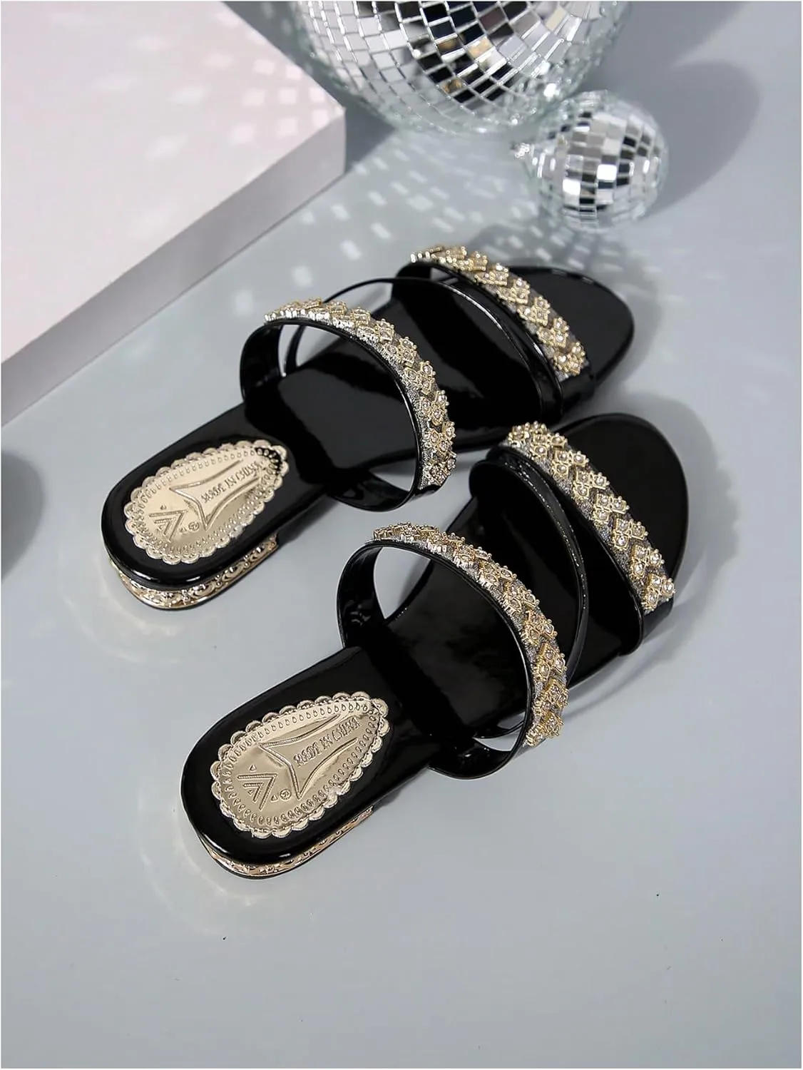 GORGLITTER Women's Gold Strappy Wedge Sandals 2025 Dressy Summer Sparkly Shoes