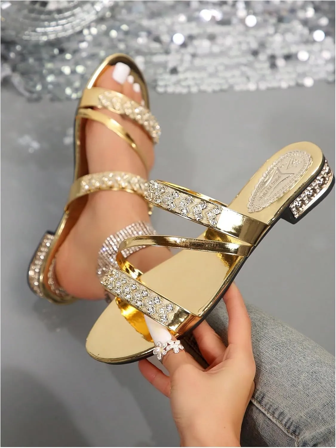 GORGLITTER Women's Gold Strappy Wedge Sandals 2025 Dressy Summer Sparkly Shoes