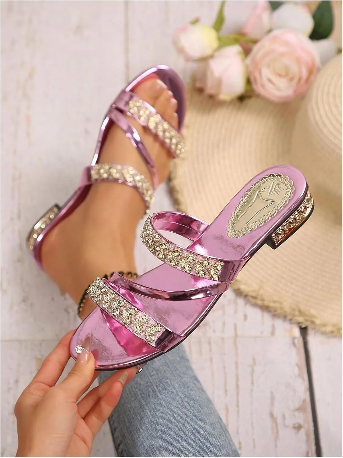 GORGLITTER Women's Gold Strappy Wedge Sandals 2025 Dressy Summer Sparkly Shoes