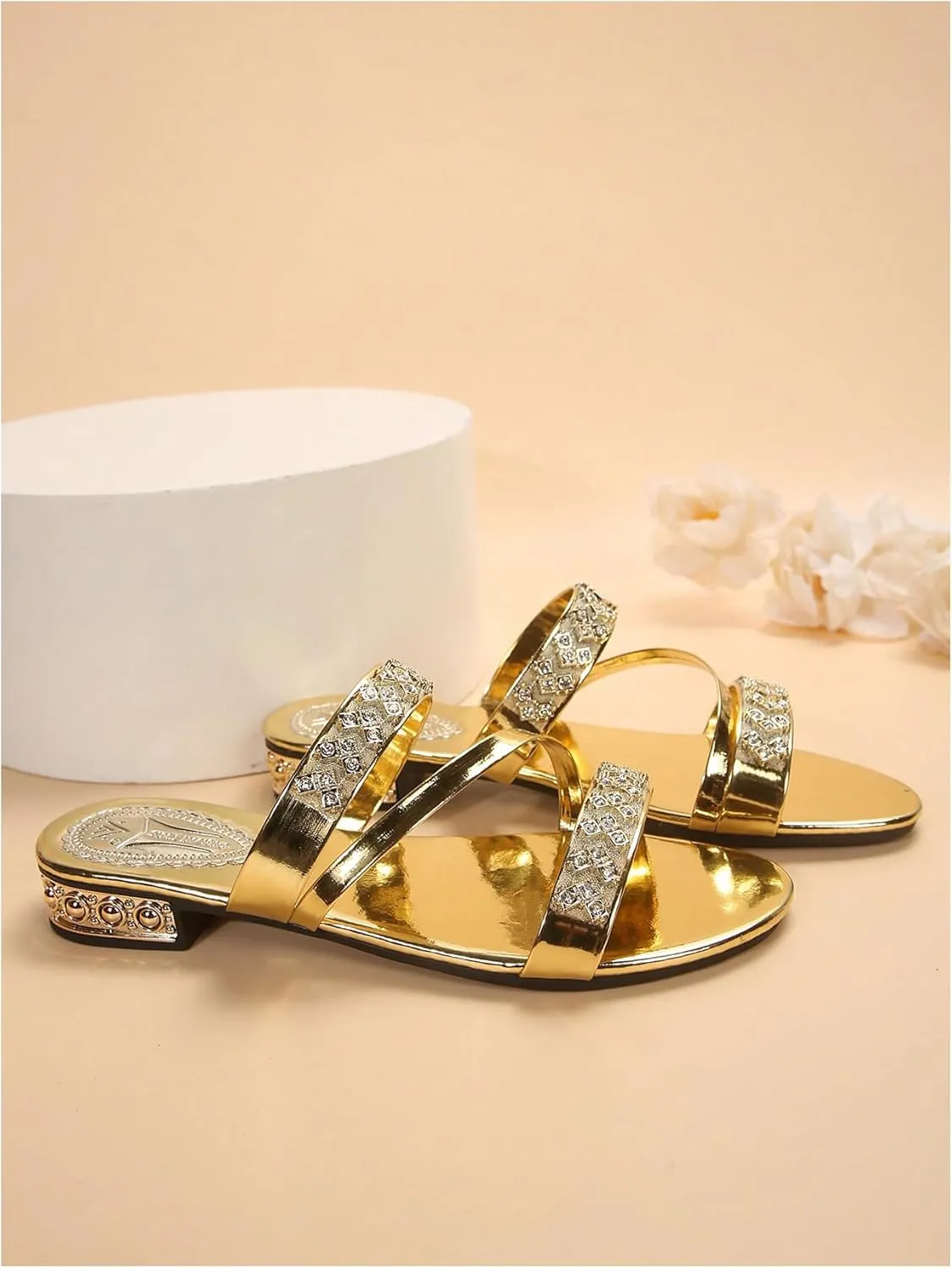 GORGLITTER Women's Gold Strappy Wedge Sandals 2025 Dressy Summer Sparkly Shoes