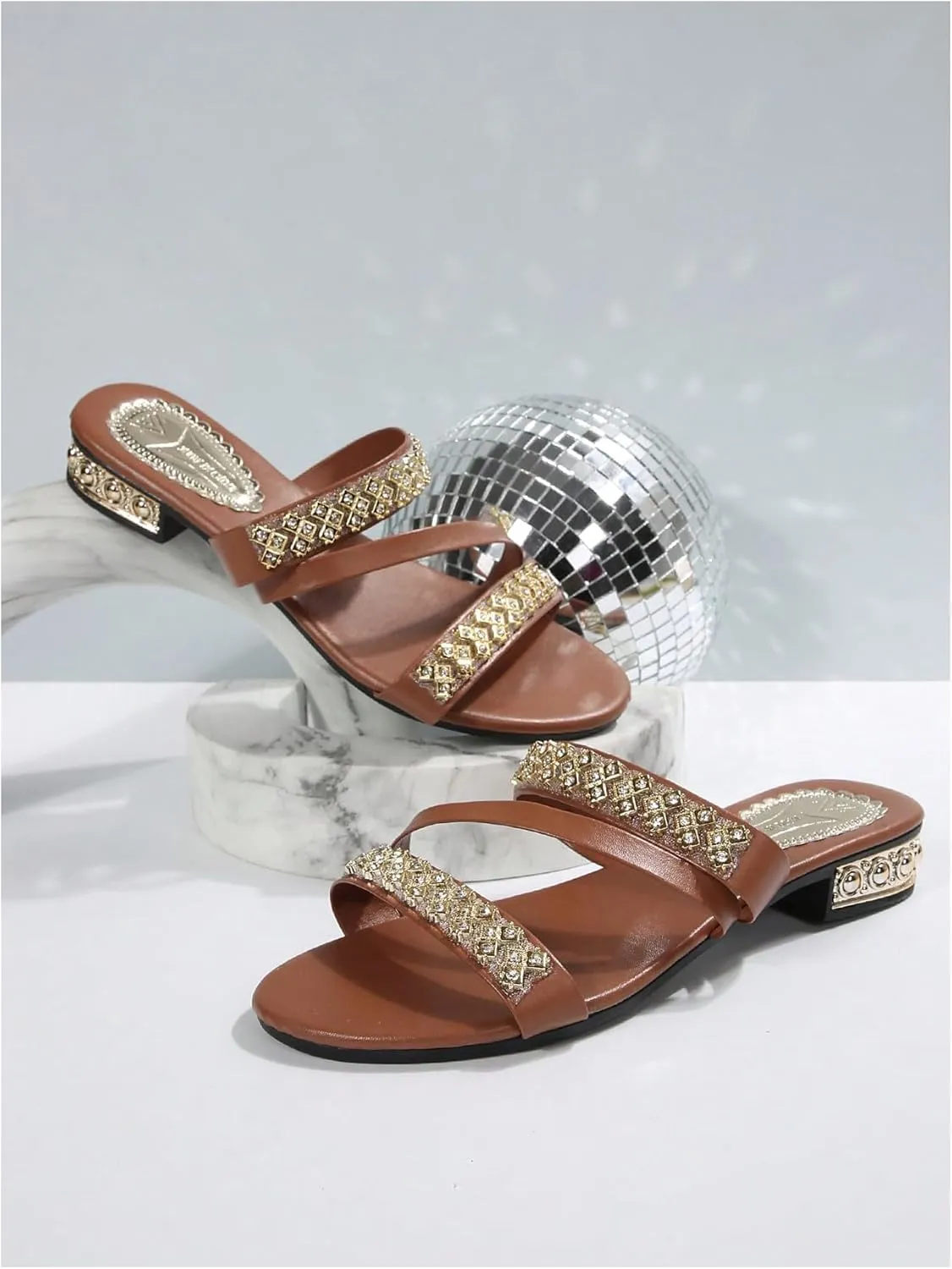 GORGLITTER Women's Gold Strappy Wedge Sandals 2025 Dressy Summer Sparkly Shoes
