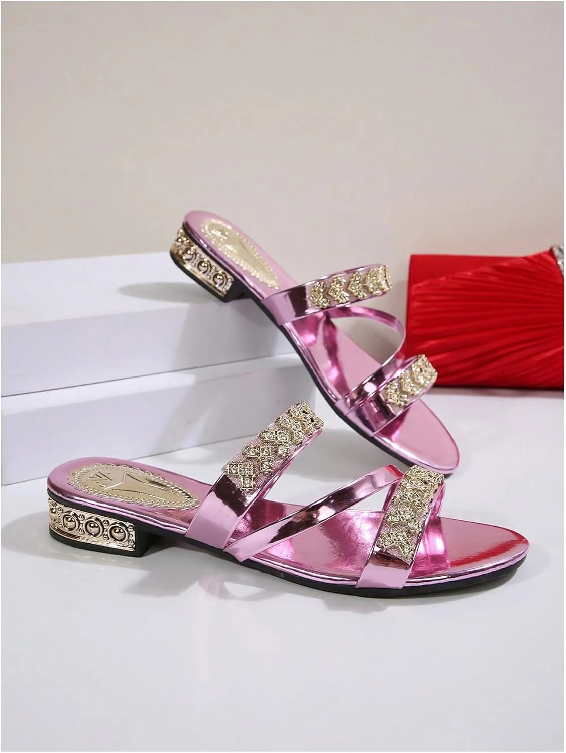 GORGLITTER Women's Gold Strappy Wedge Sandals 2025 Dressy Summer Sparkly Shoes