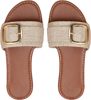 GORGLITTER Women's Trendy Chain Flat Sandals Strappy Slide Sandals Vacation Sandals