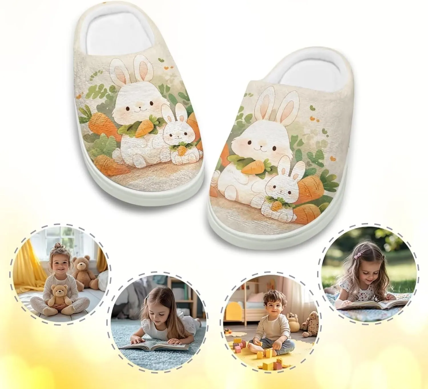 GOSTONG Kids Slippers Breathable Warm Fuzzy Lining Winter House Slippers Non Slip Girls Boys Slip on Home Shoes US 9-15 White