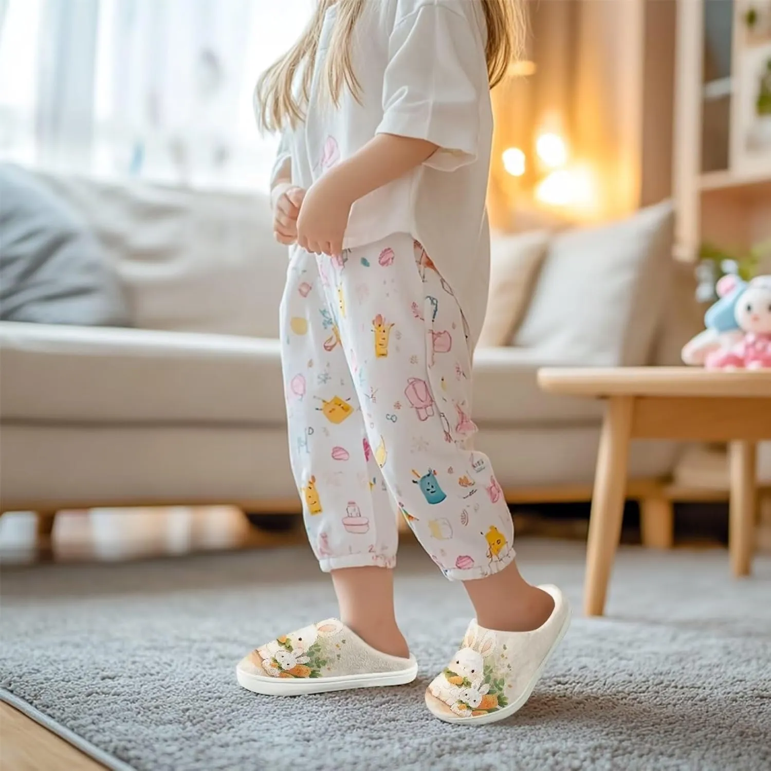 GOSTONG Kids Slippers Breathable Warm Fuzzy Lining Winter House Slippers Non Slip Girls Boys Slip on Home Shoes US 9-15 White
