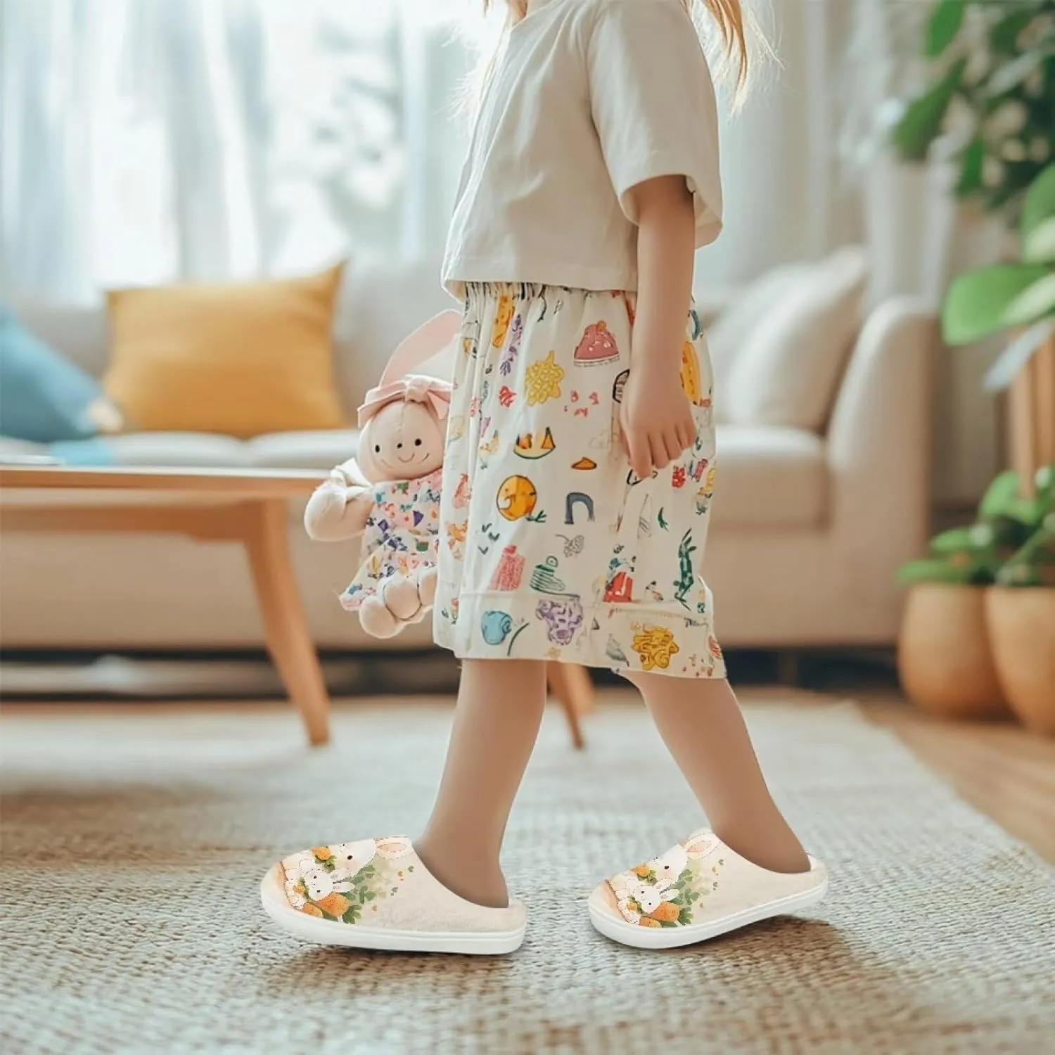 GOSTONG Kids Slippers Breathable Warm Fuzzy Lining Winter House Slippers Non Slip Girls Boys Slip on Home Shoes US 9-15 White