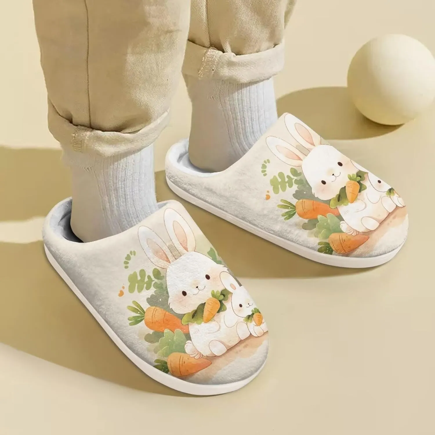GOSTONG Kids Slippers Breathable Warm Fuzzy Lining Winter House Slippers Non Slip Girls Boys Slip on Home Shoes US 9-15 White