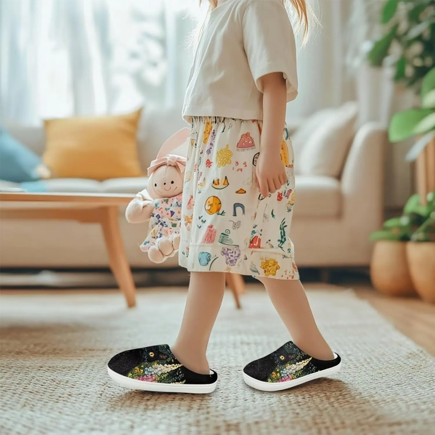 GOSTONG Kids Slippers Breathable Warm Fuzzy Lining Winter House Slippers Non Slip Girls Boys Slip on Home Shoes US 9-15 White