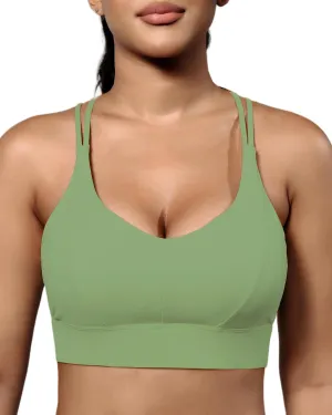 Grace Form Sports Bra for Women Strappy Medium Support Push Up Padded Sports Bra for Running Workout Bra Yoga Bra
