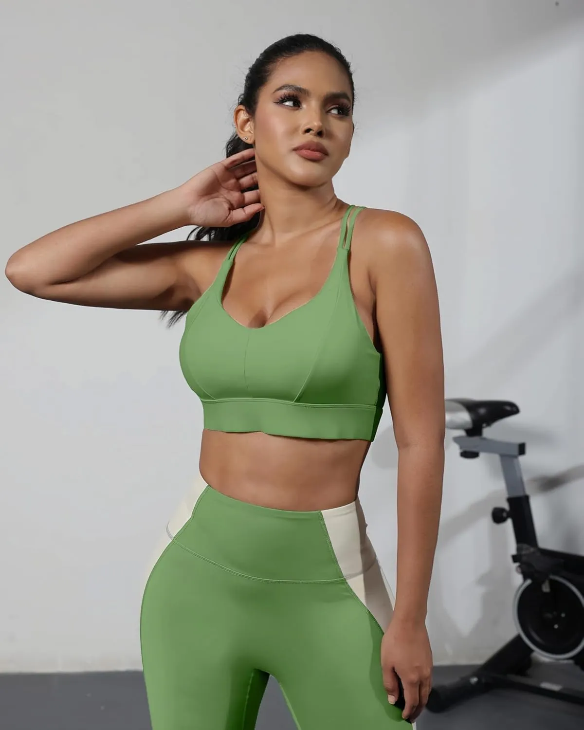 Grace Form Sports Bra for Women Strappy Medium Support Push Up Padded Sports Bra for Running Workout Bra Yoga Bra