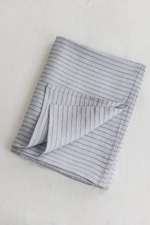 Grey linen flat sheet with black stripes