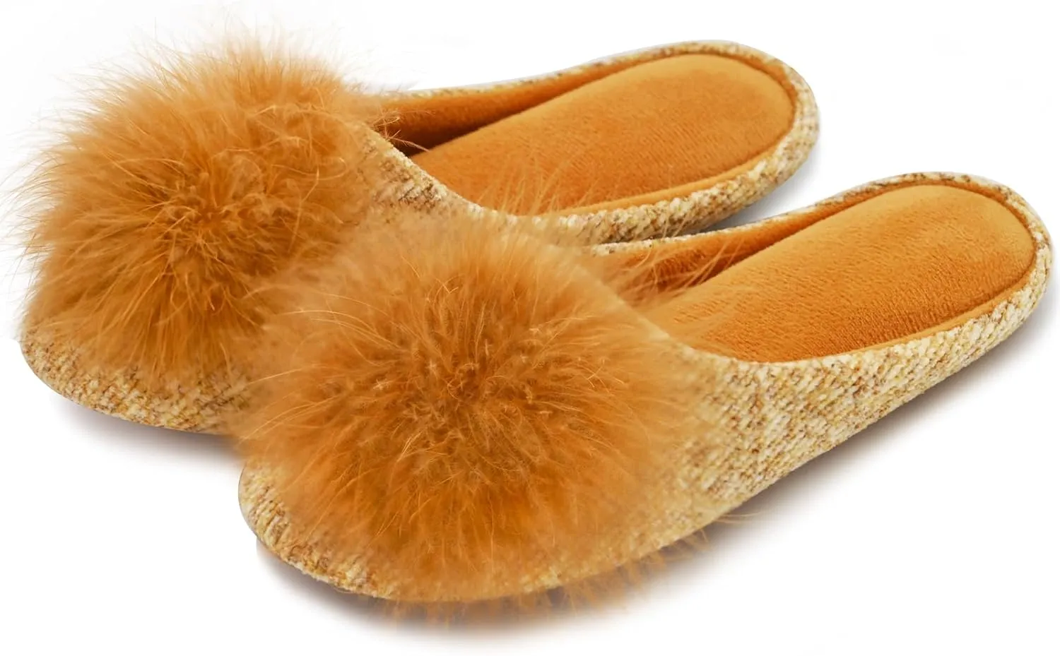 GRITHEIM Women's Fuzzy Pom Pom Velvet Memory Foam House Slippers Ladies Cozy Chenille Knit Bedroom Slippers Non-slip Sole Indoor Outdoor