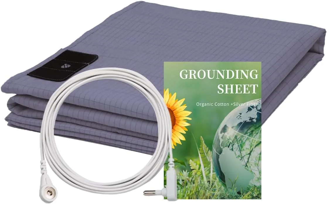 Grounding Sheet Kit, 5% Silver Fiber Organic Cotton,Grounding Flat Sheets,Earth Bed Sheets (35 * 90IN-Grey)