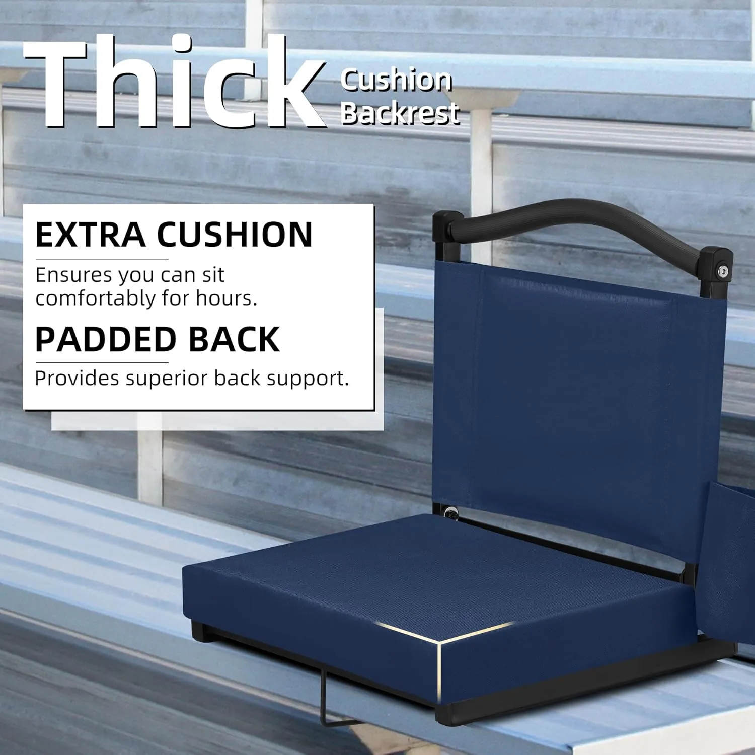 HABUTWAY Stadium Seat with Back Support and Thick Cushion Wide Bleacher Chairs with Back and Cushion Hold up 350lbs Stadium Chair with Shoulder Strap and Pocket