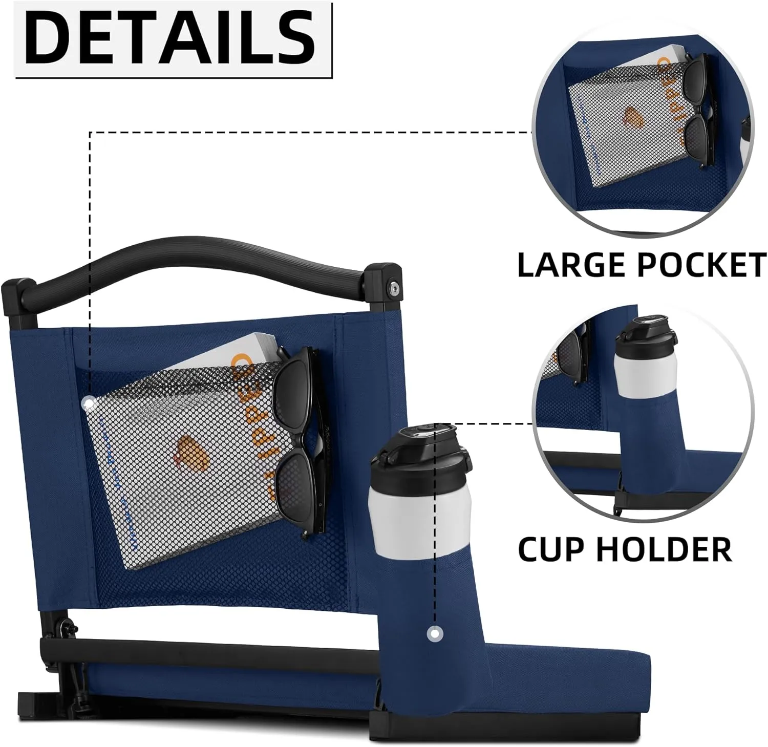 HABUTWAY Stadium Seat with Back Support and Thick Cushion Wide Bleacher Chairs with Back and Cushion Hold up 350lbs Stadium Chair with Shoulder Strap and Pocket