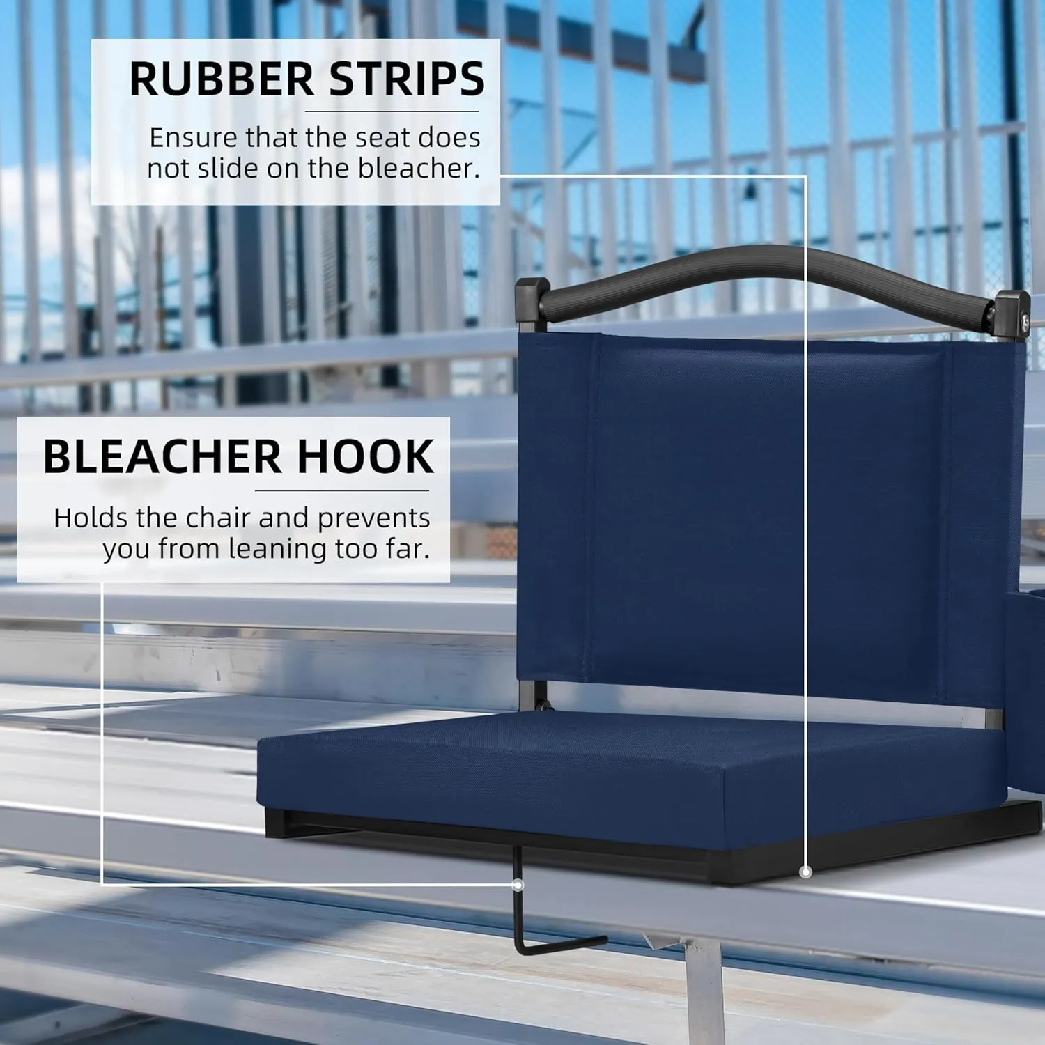 HABUTWAY Stadium Seat with Back Support and Thick Cushion Wide Bleacher Chairs with Back and Cushion Hold up 350lbs Stadium Chair with Shoulder Strap and Pocket