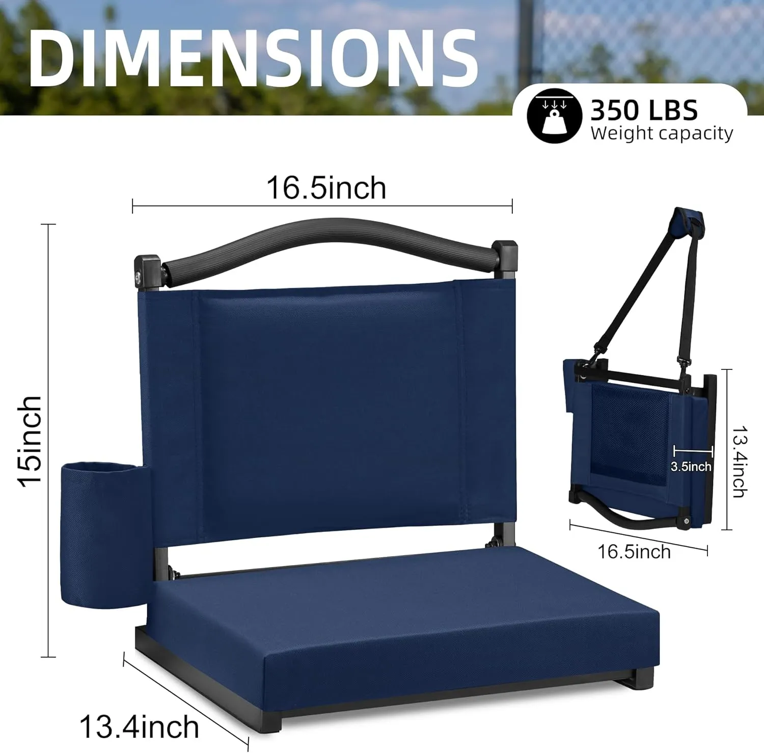 HABUTWAY Stadium Seat with Back Support and Thick Cushion Wide Bleacher Chairs with Back and Cushion Hold up 350lbs Stadium Chair with Shoulder Strap and Pocket