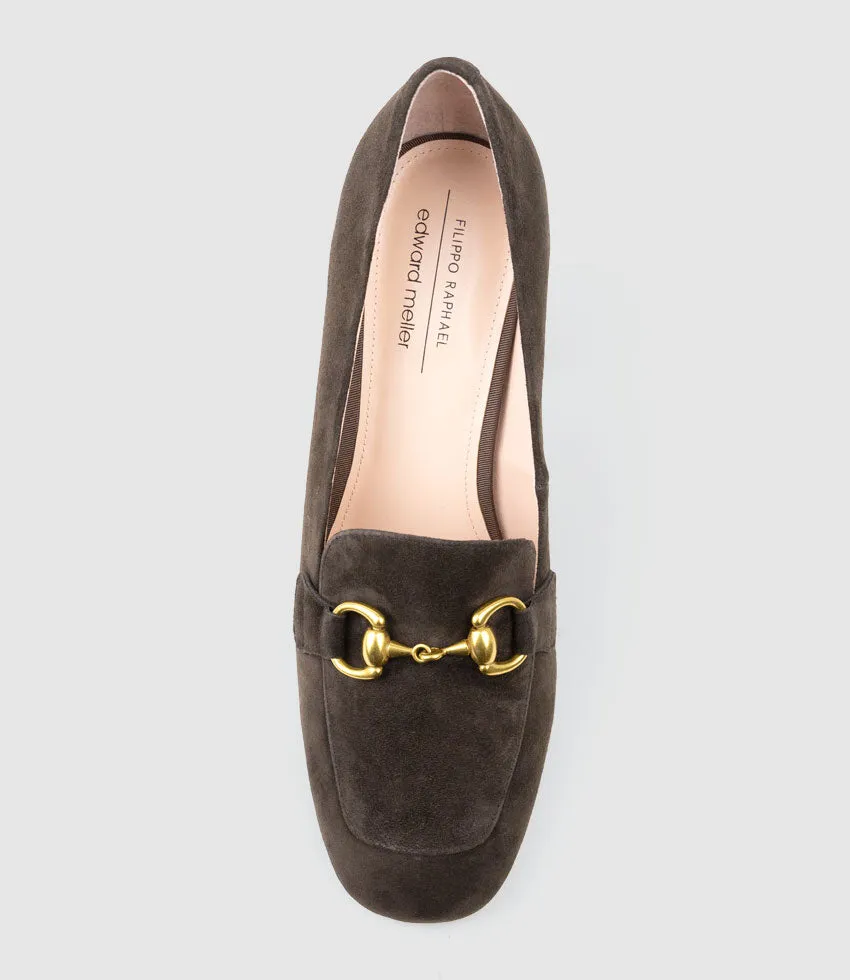 HADLEY85 Heeled Loafer in Chocolate Suede