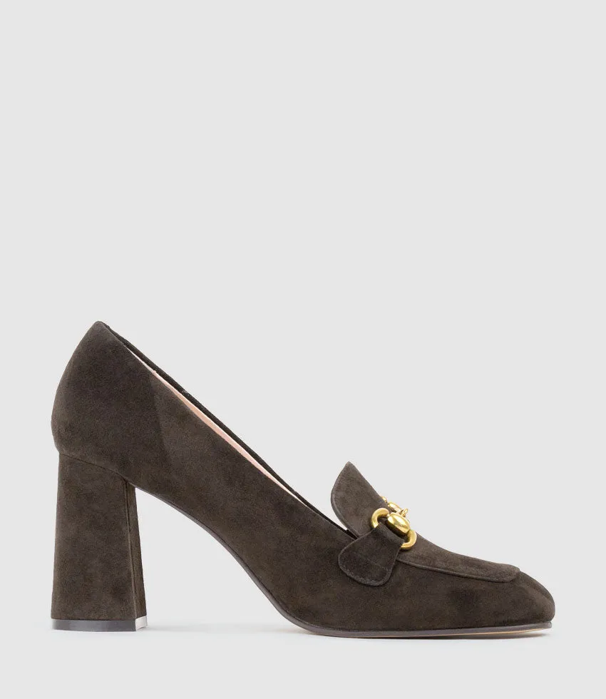 HADLEY85 Heeled Loafer in Chocolate Suede