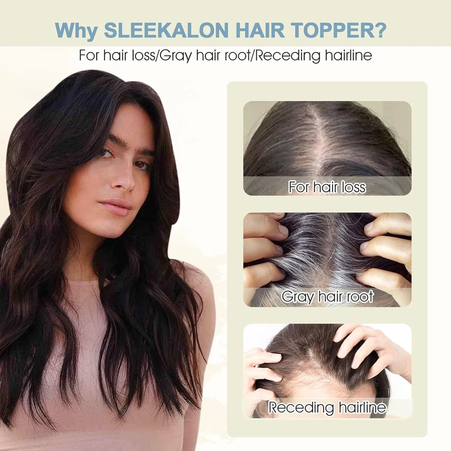 Hair Toppers for Women Real Human Hair, 8x10cm Jet Black Remy Hair Topper for Women with Thinning Hair Topper Wiglets Top Hair Piece to Cover Grey Hair(10 Inch,Jet Black)