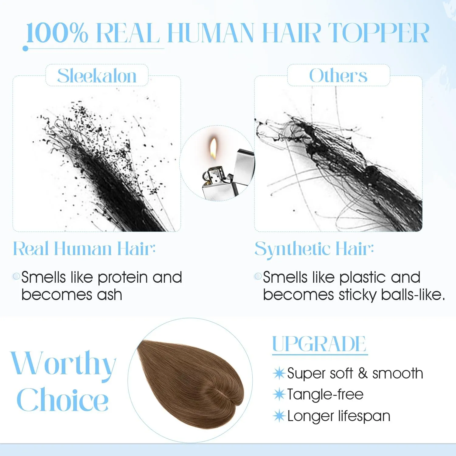 Hair Toppers for Women Real Human Hair, 8x10cm Jet Black Remy Hair Topper for Women with Thinning Hair Topper Wiglets Top Hair Piece to Cover Grey Hair(10 Inch,Jet Black)