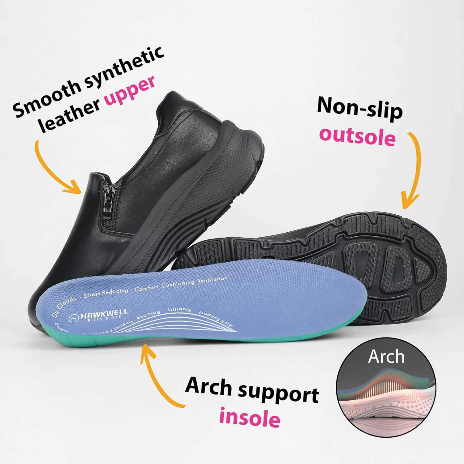 Hawkwell Women's Slip On Arch Support Comfortable Nurse Shoes Slip Resistant Lightweight Work Shoes
