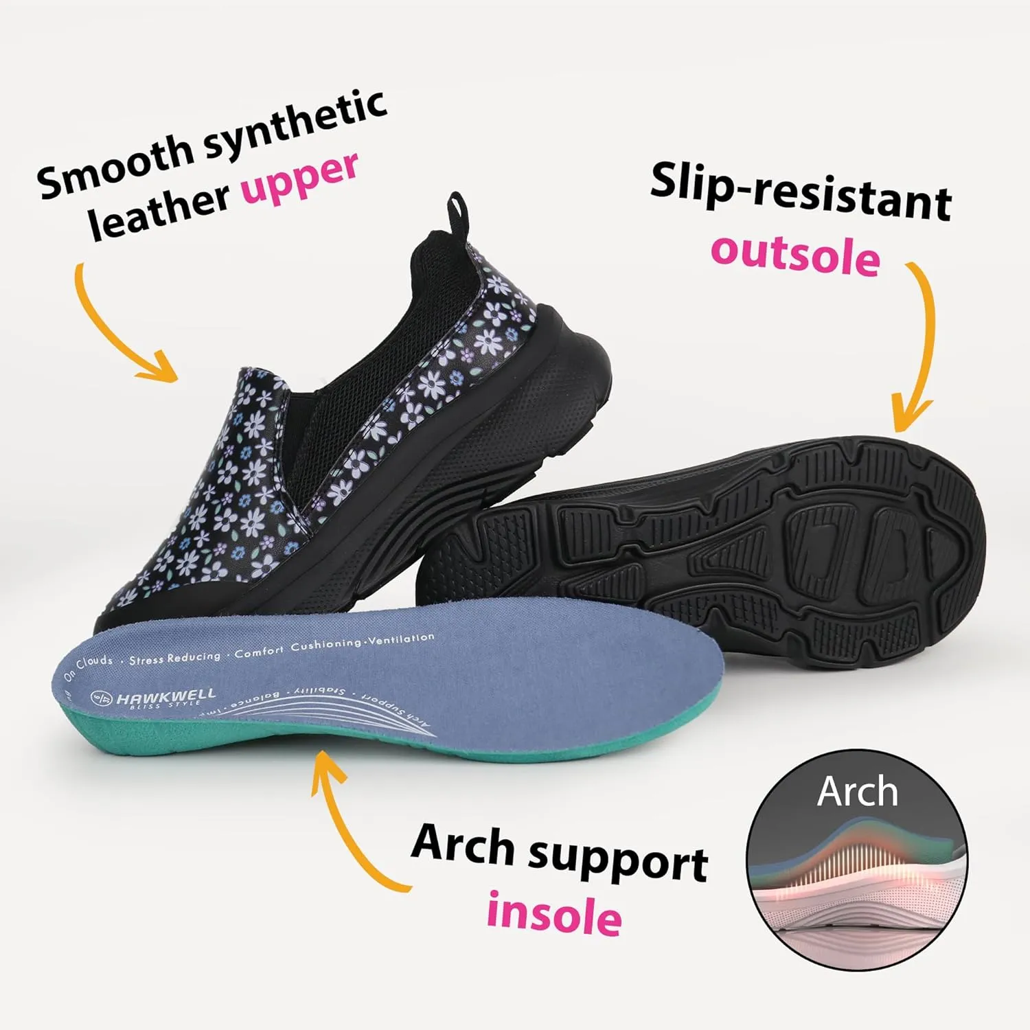 Hawkwell Women's Slip On Arch Support Lightweight Slip Resistant Comfortable Nurse Shoes